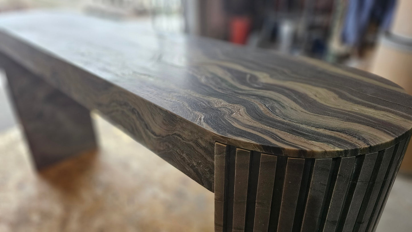 Modern Ridged Console Table in Explosion Blue Quartzite