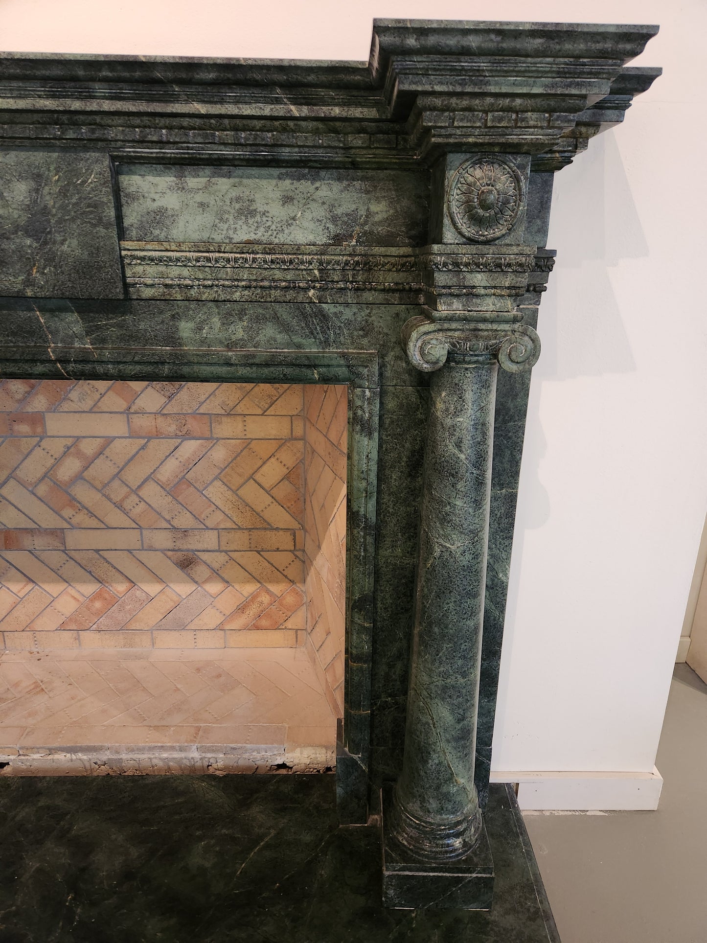 Hand-Carved Dark Green Marble Fireplace Mantel in the Georgian Style