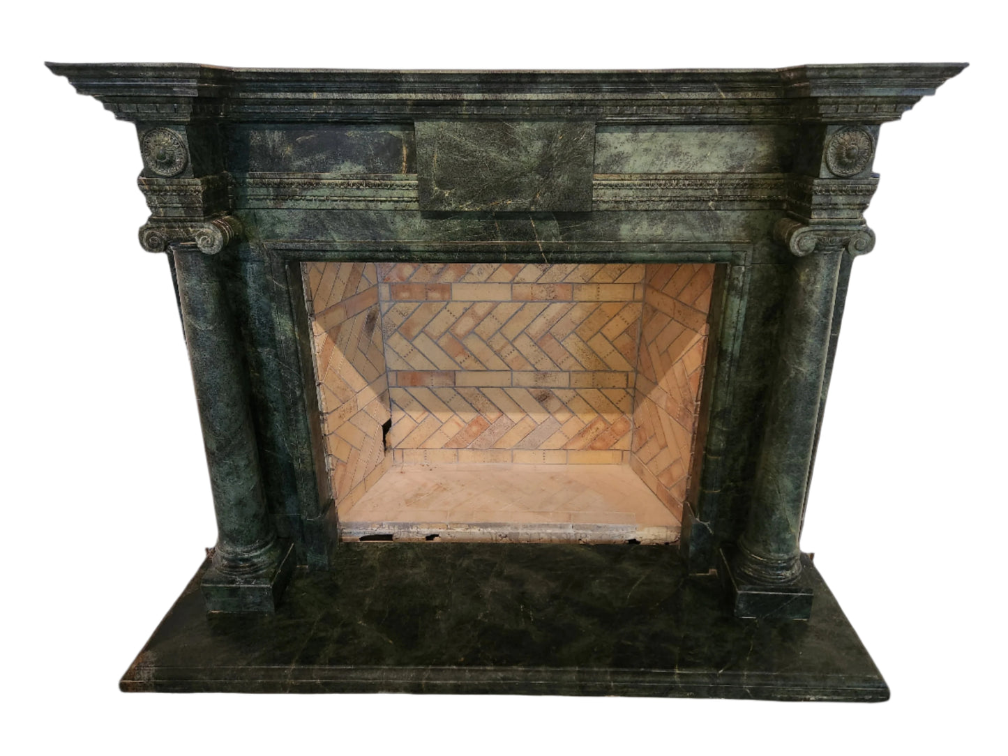 Hand-Carved Dark Green Marble Fireplace Mantel in the Georgian Style
