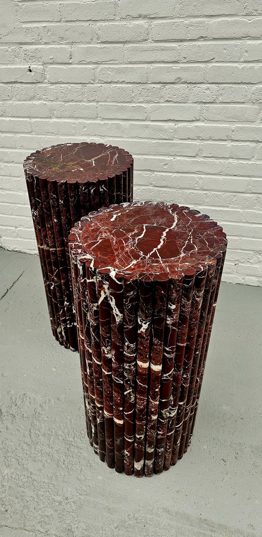 Two Round Rosso Levanto Marble Pedestals