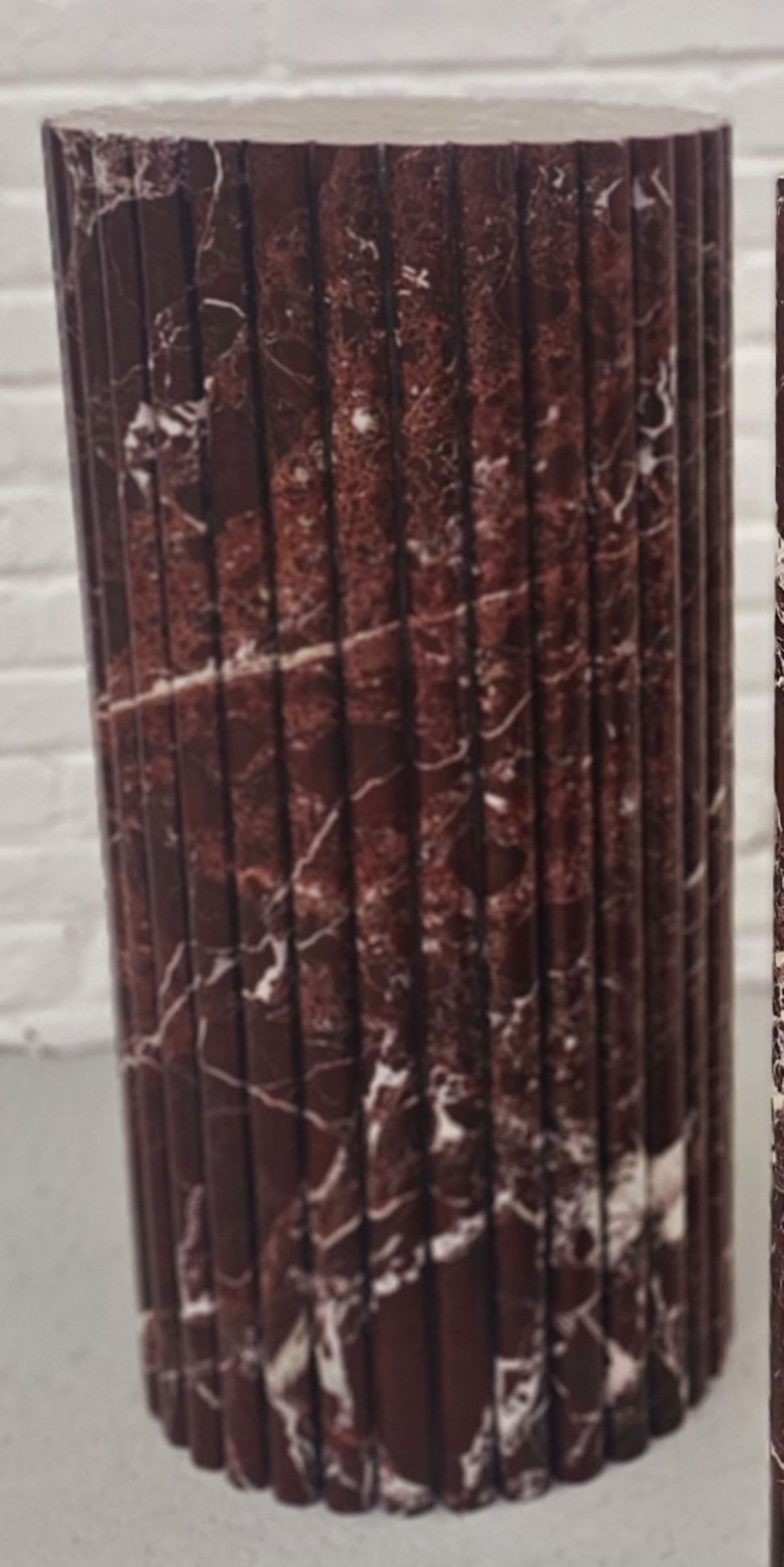 Two Round Rosso Levanto Marble Pedestals