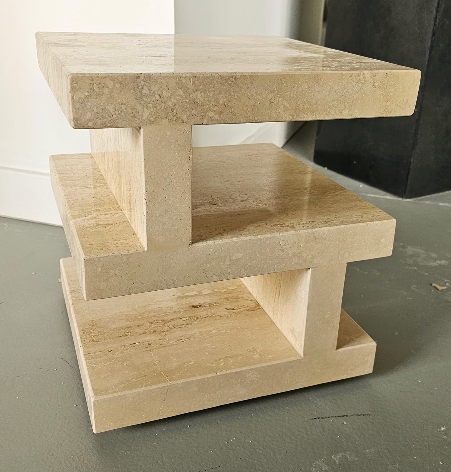 Multi-Level Modern Travertine End Table