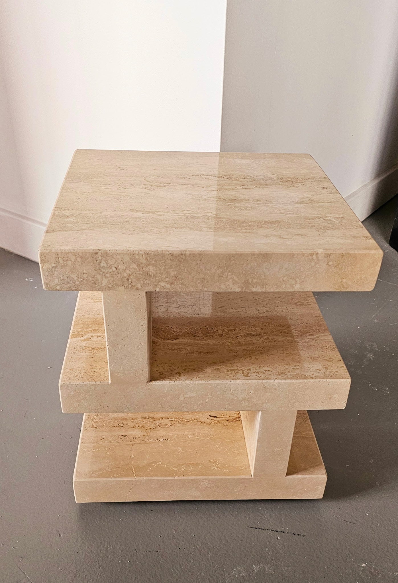 Multi-Level Modern Travertine End Table