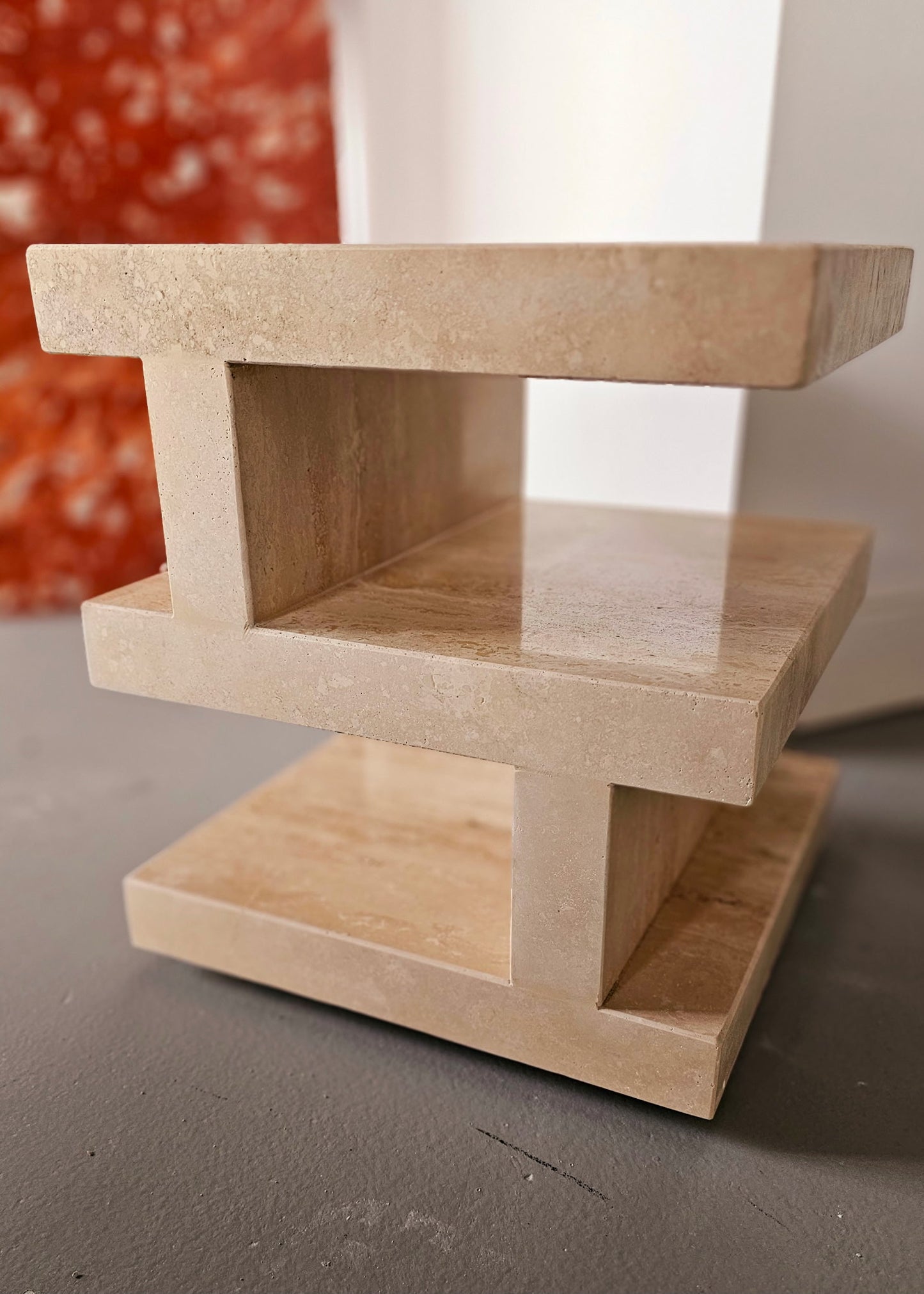 Multi-Level Modern Travertine End Table