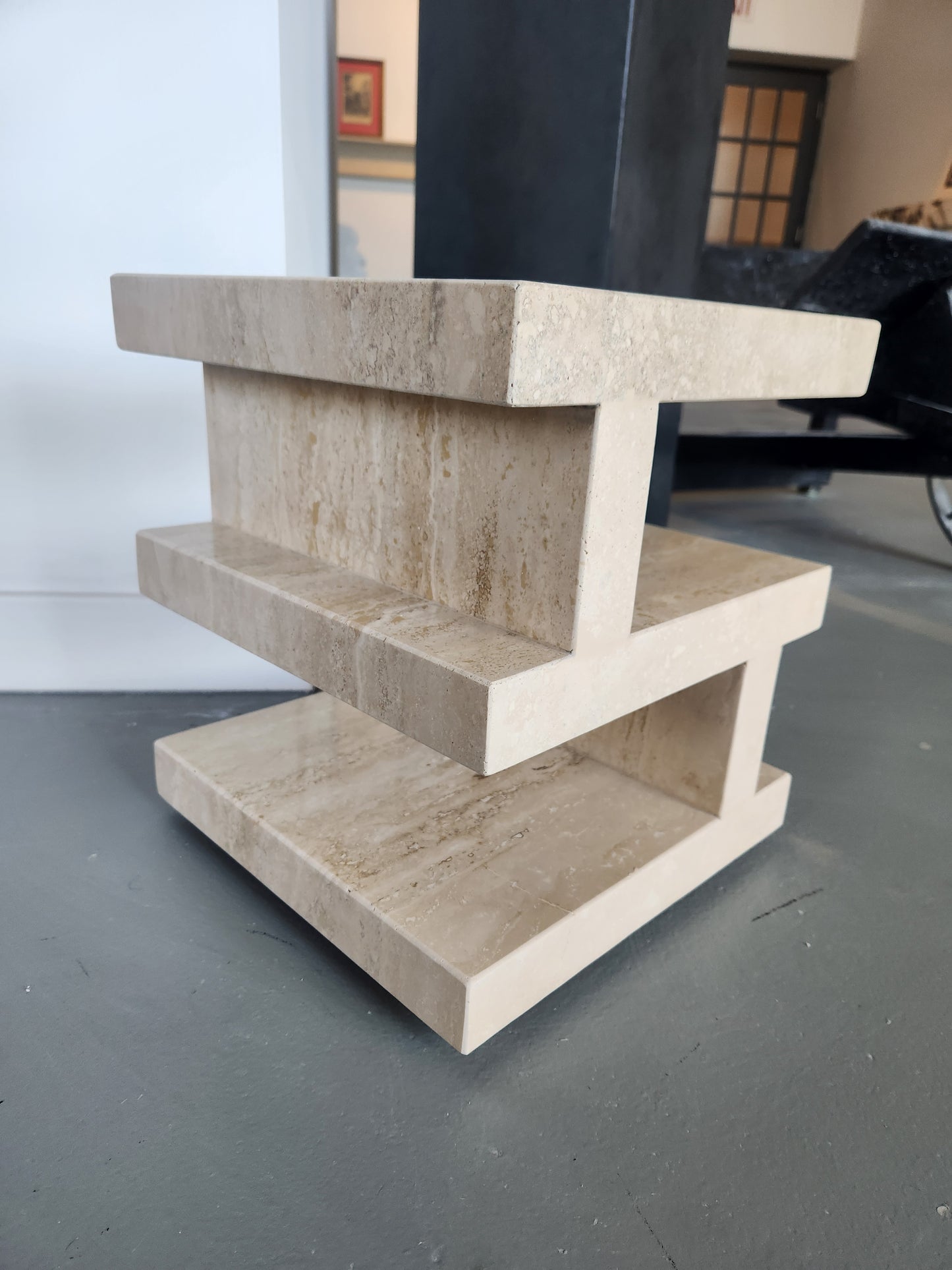 Multi-Level Modern Travertine End Table