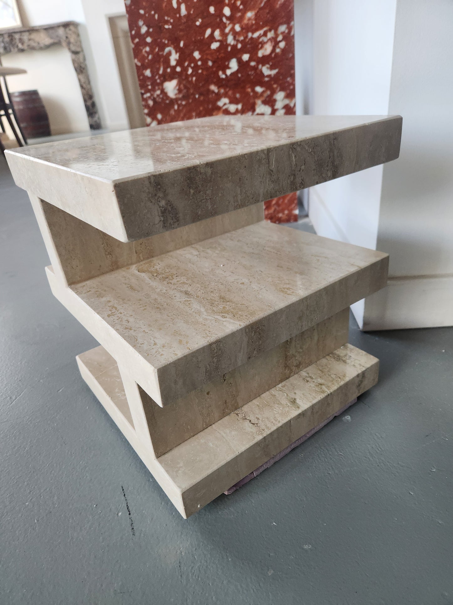 Multi-Level Modern Travertine End Table