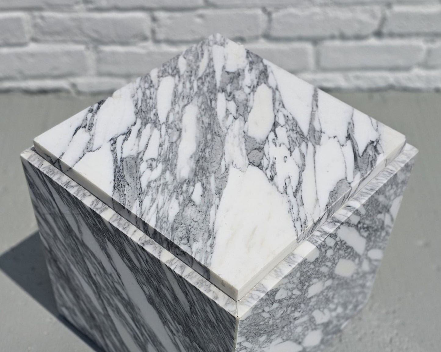 Small Arabescato White Marble Cube End Table