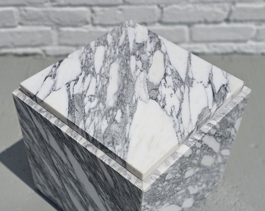 Small Arabescato White Marble Cube End Table