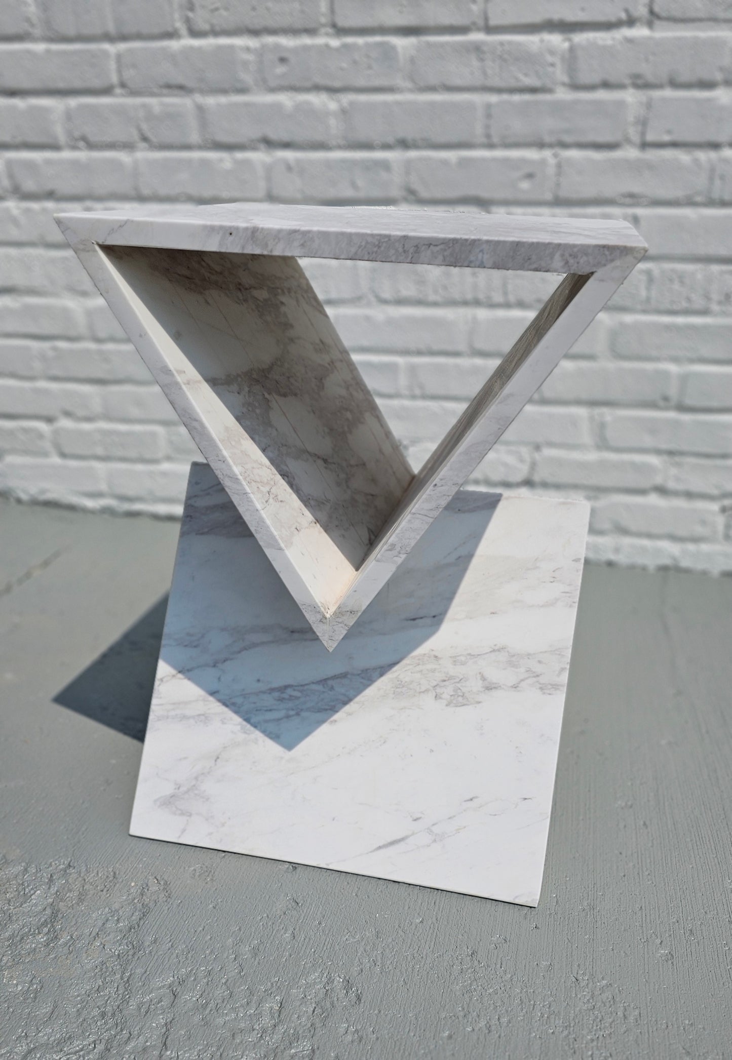 Modern White Marble Triangular Stacked Side Table