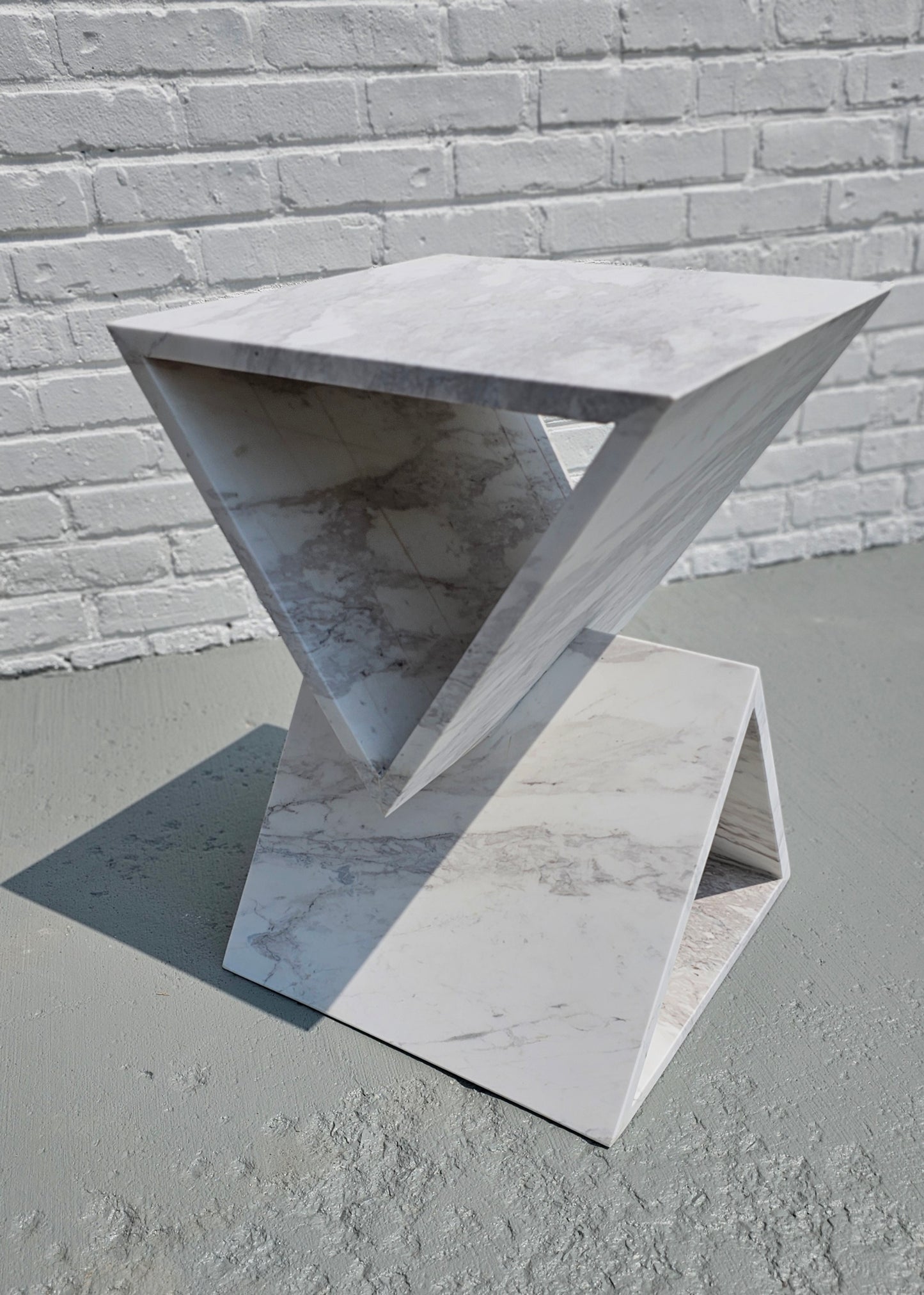 Modern White Marble Triangular Stacked Side Table