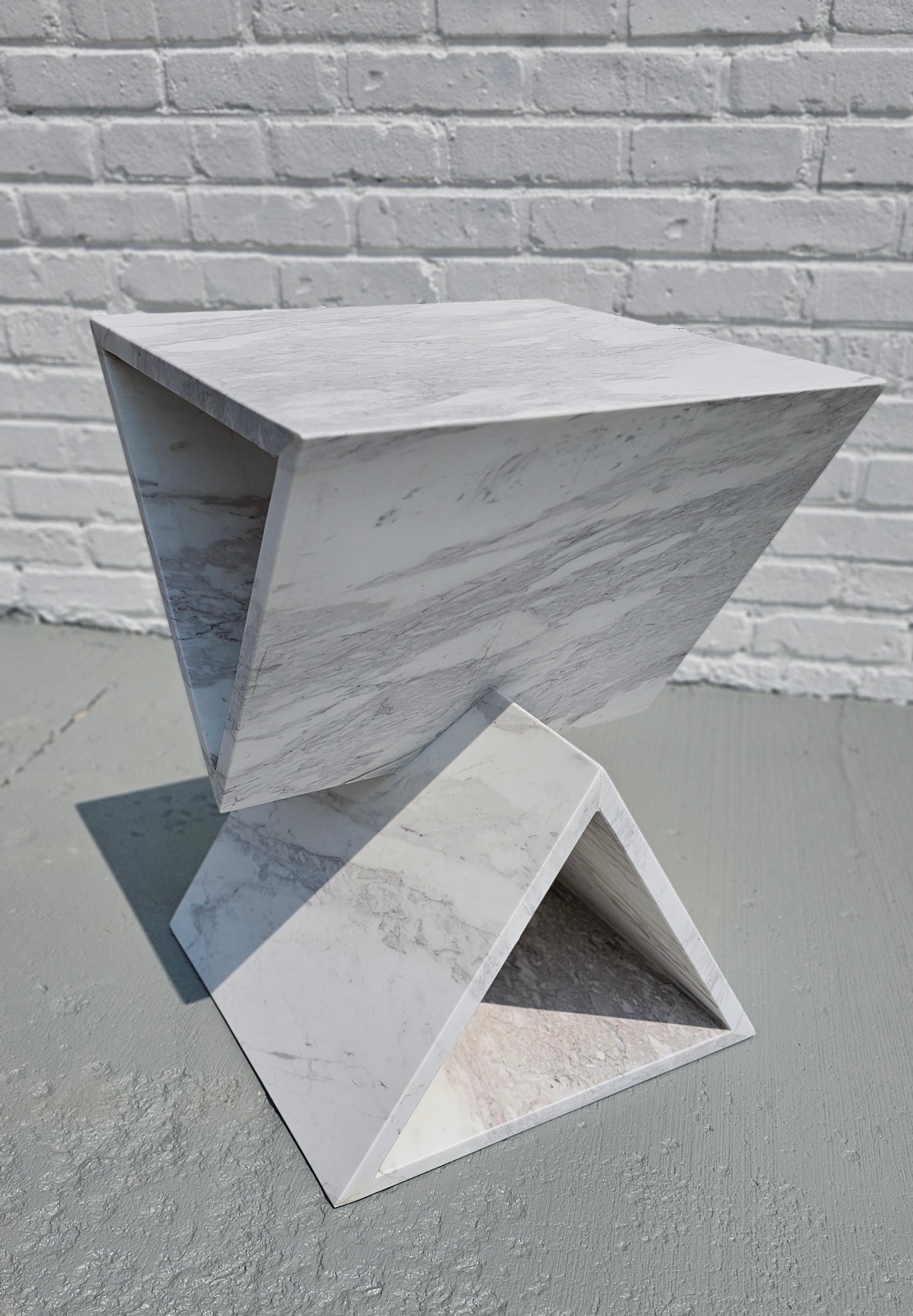 Modern White Marble Triangular Stacked Side Table